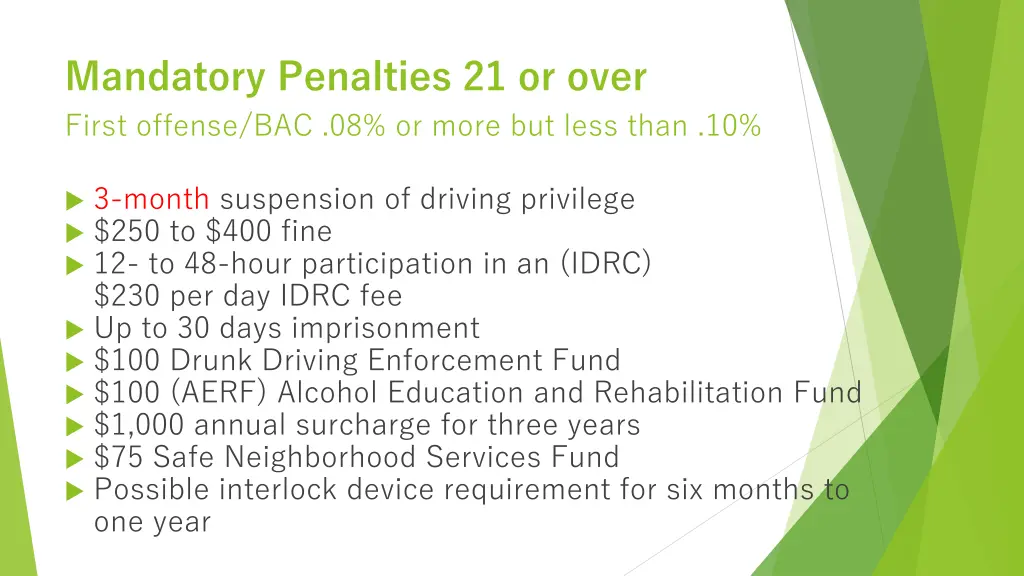 mandatory penalties 21 or over first offense