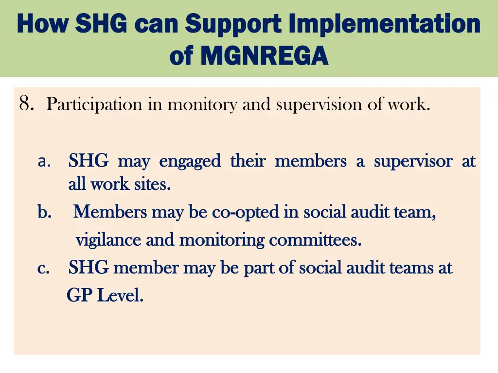 how shg can support implementation 2