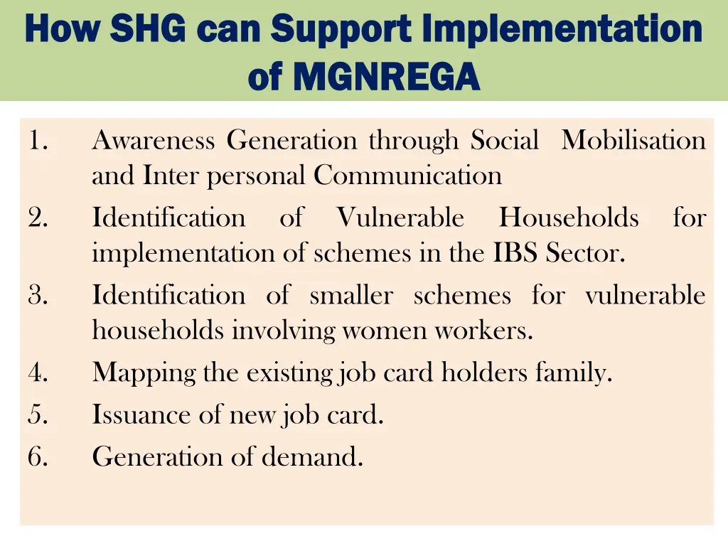 how shg can support implementation