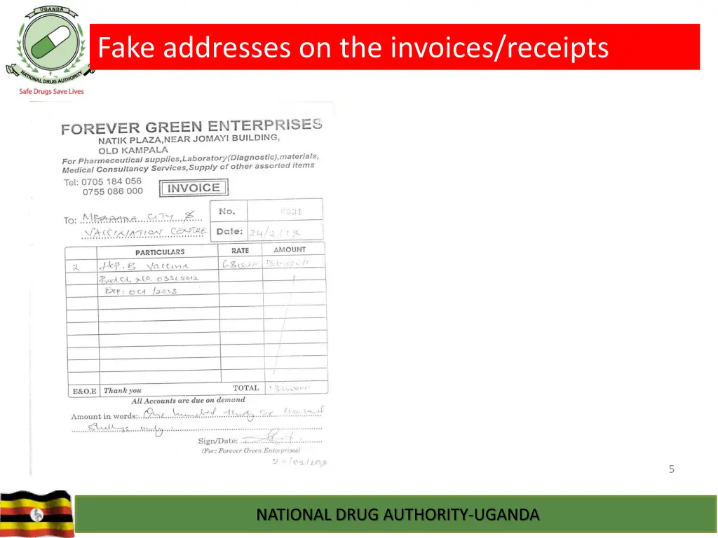 fake addresses on the invoices receipts 1