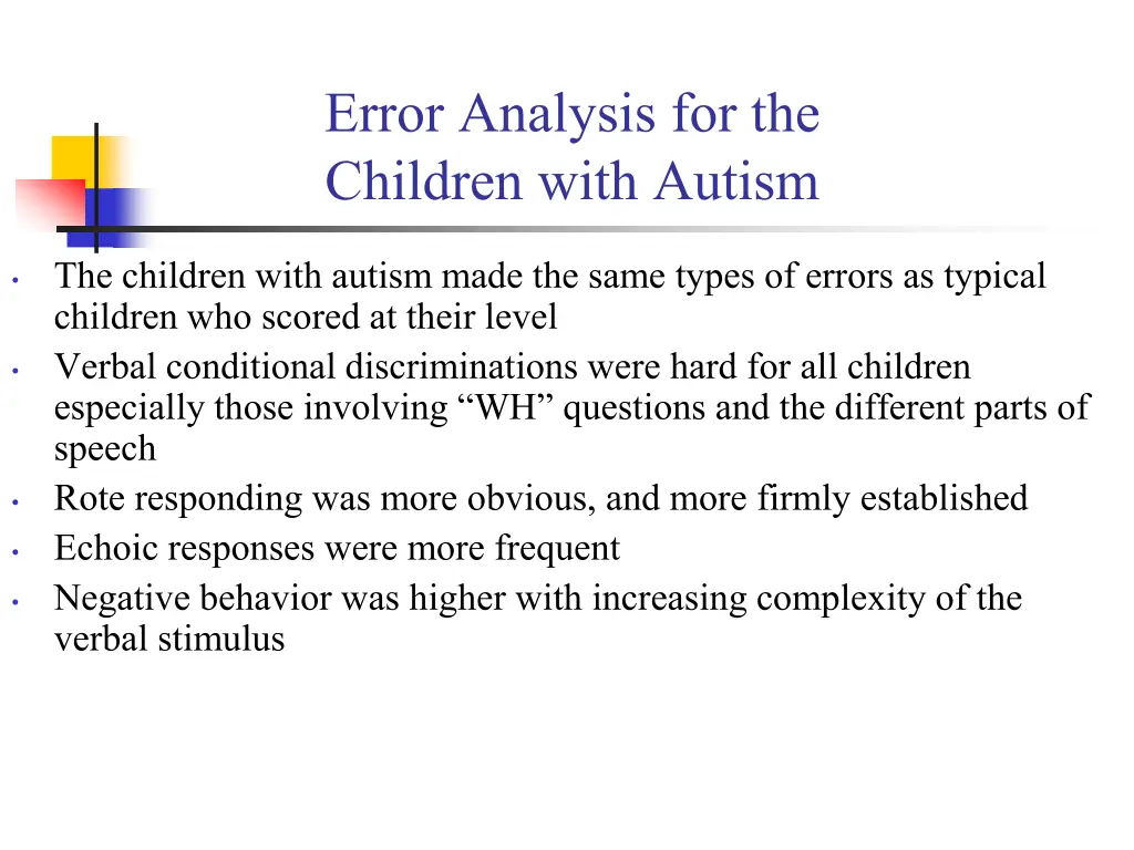 error analysis for the children with autism