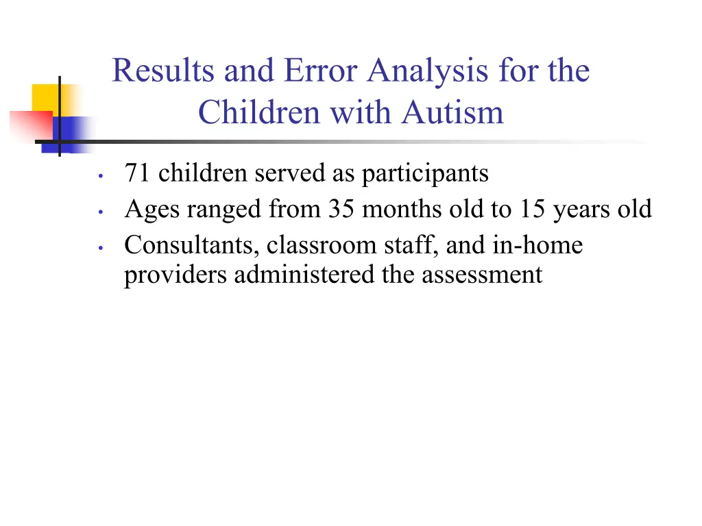 results and error analysis for the children with