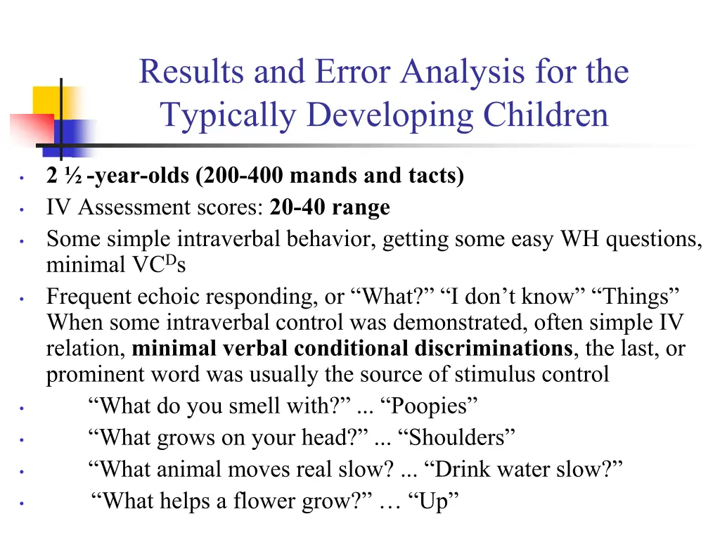 results and error analysis for the typically 1