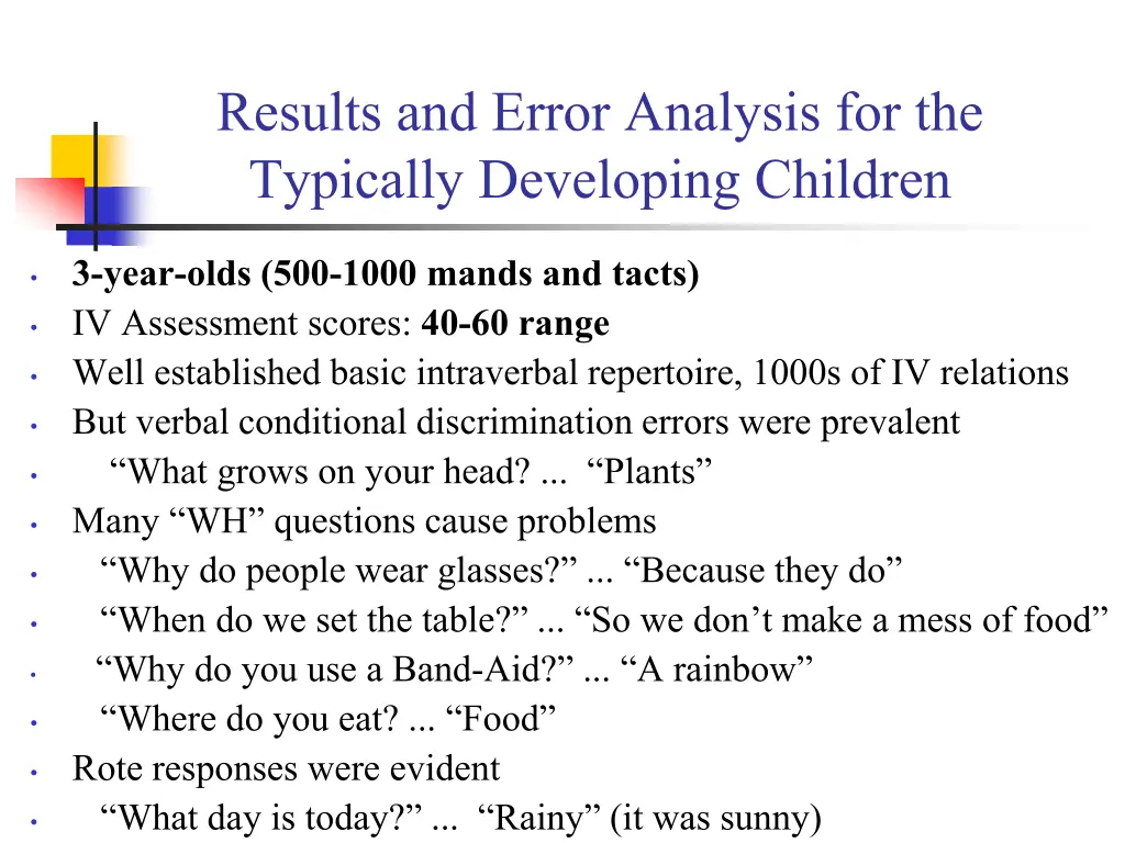 results and error analysis for the typically 2