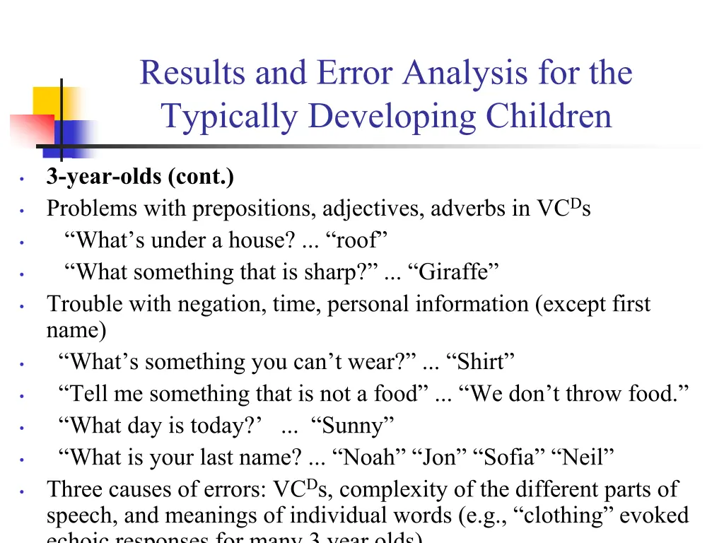 results and error analysis for the typically 3