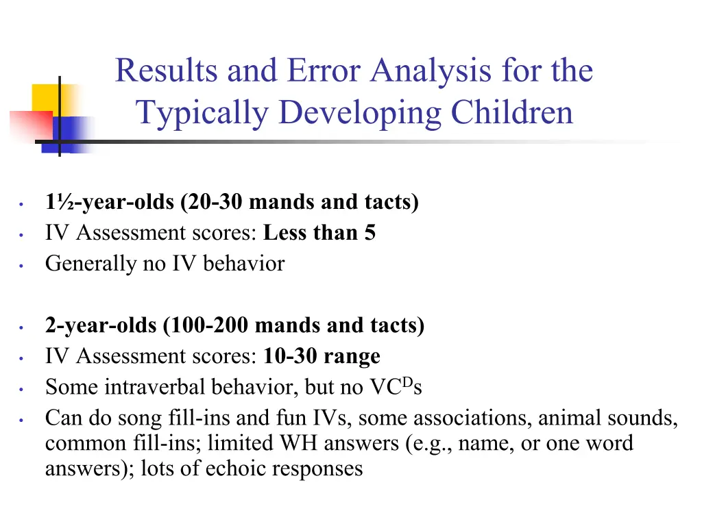 results and error analysis for the typically