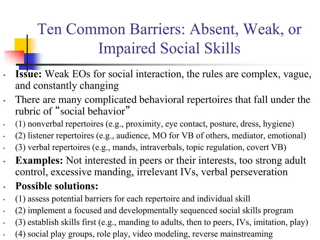 ten common barriers absent weak or impaired 2