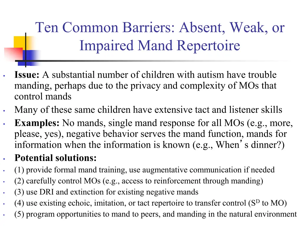 ten common barriers absent weak or impaired mand