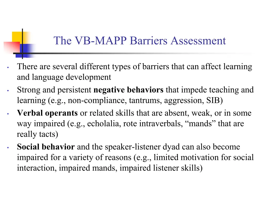 the vb mapp barriers assessment 1