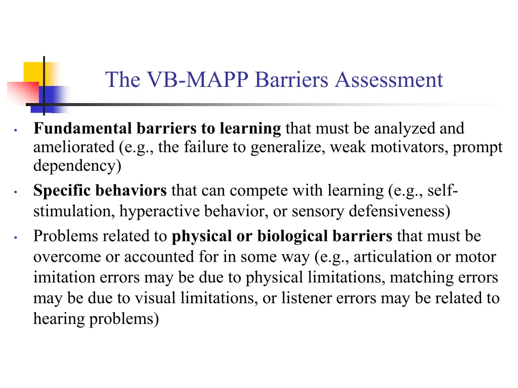 the vb mapp barriers assessment 2