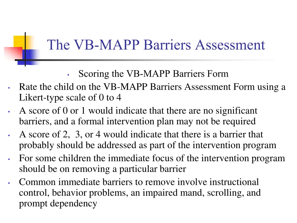 the vb mapp barriers assessment 6