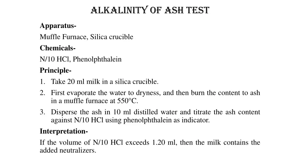 alkalinity of ash test