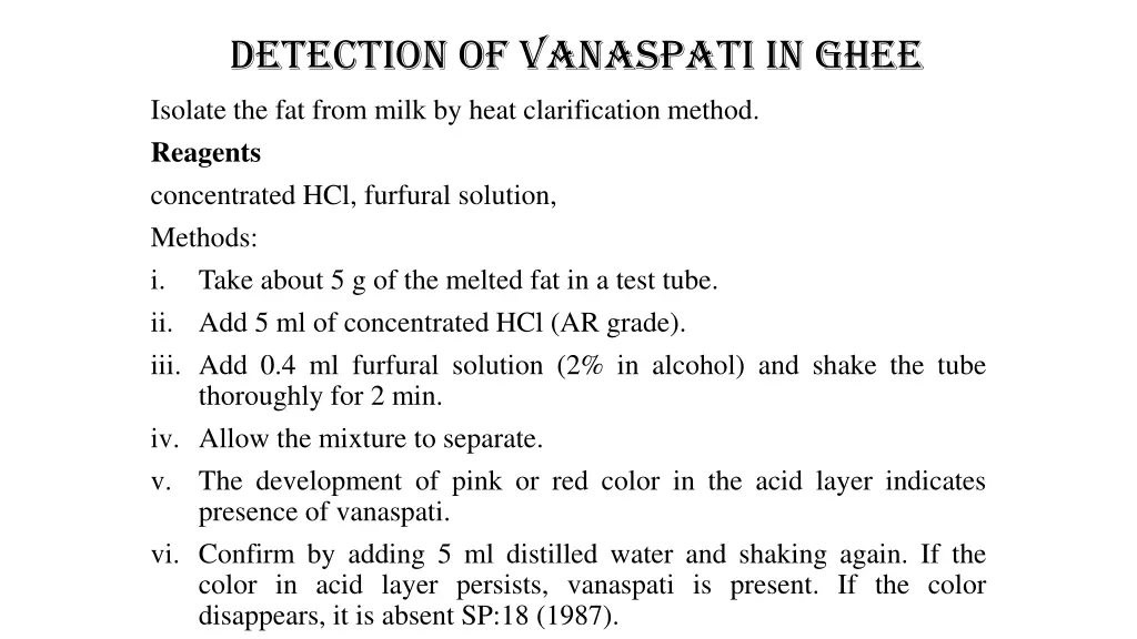 detection of vanaspati in ghee