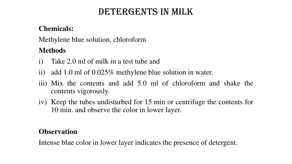 detergents in milk