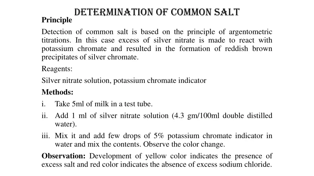 determination of common salt