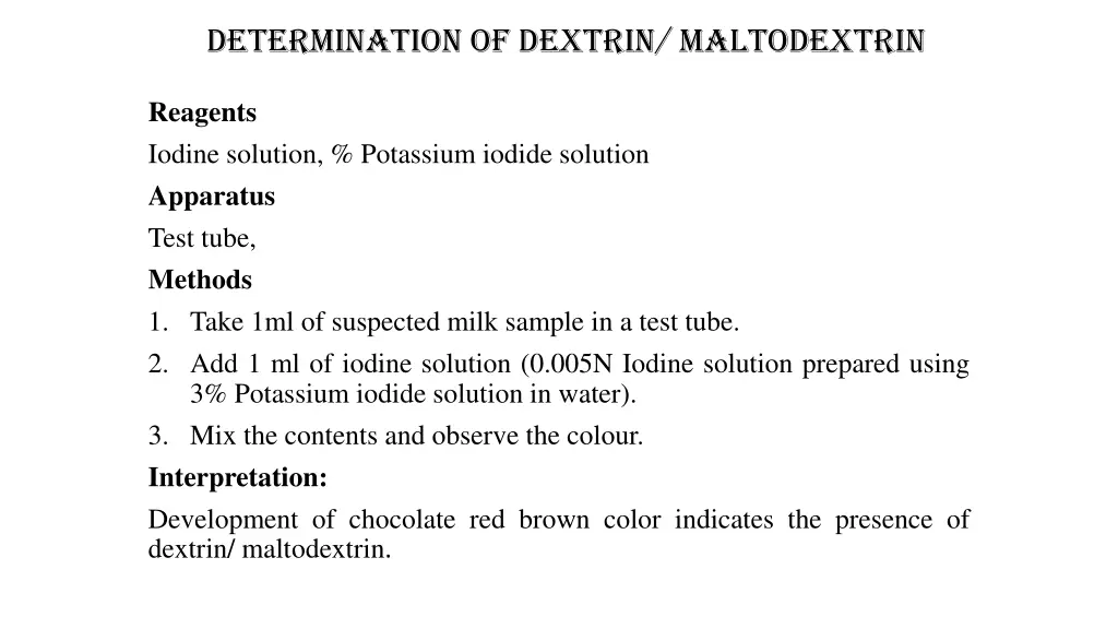 determination of dextrin maltodextrin