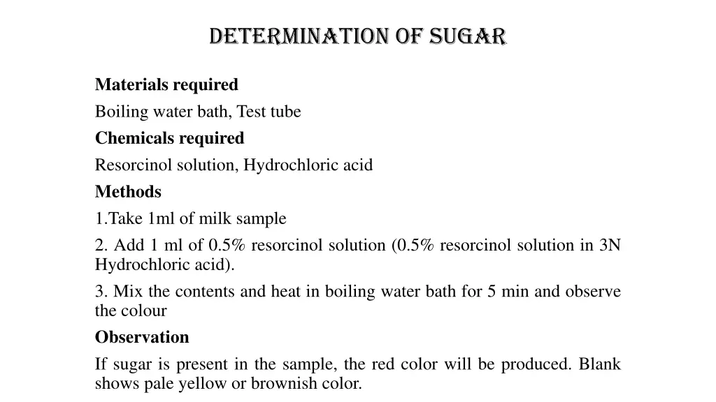 determination of sugar