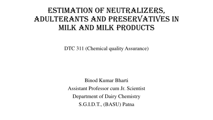 estimation of neutralizers adulterants