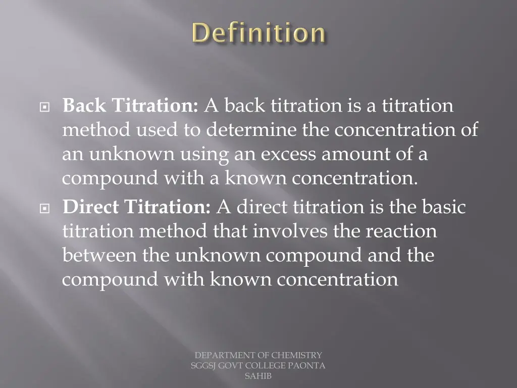 back titration a back titration is a titration