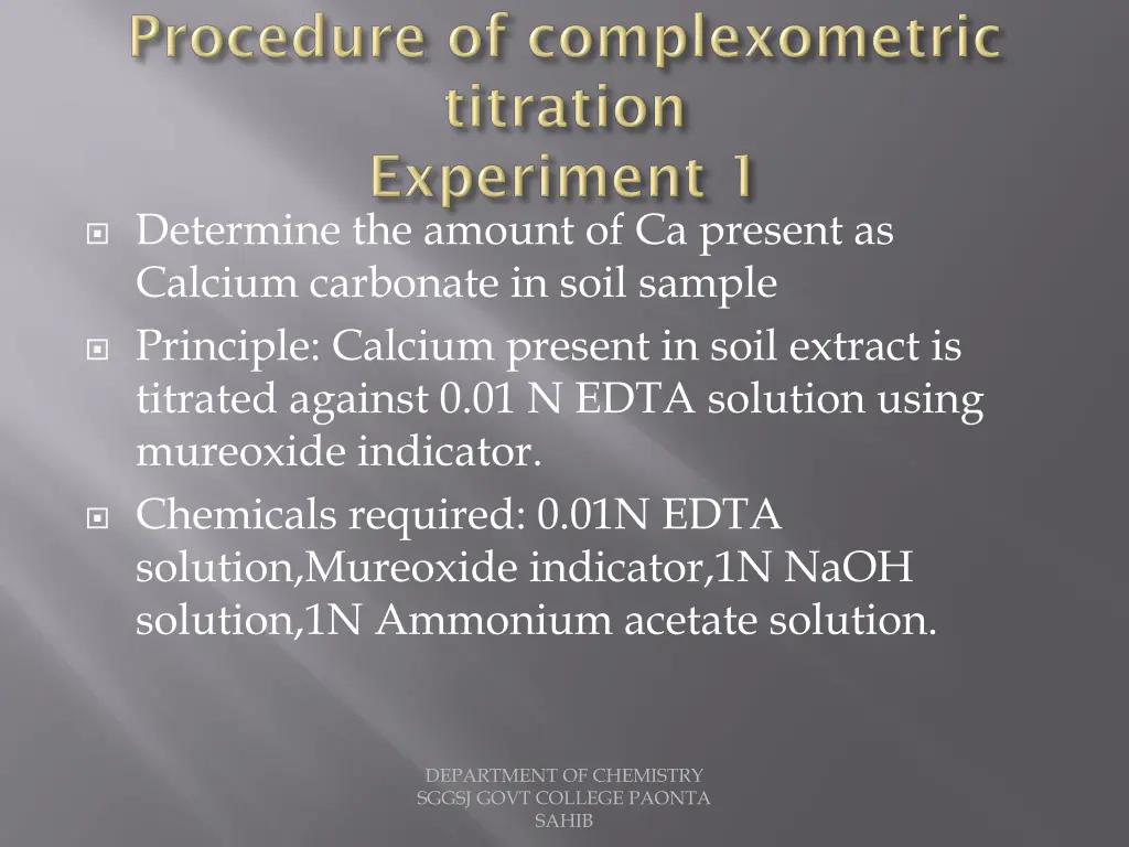 determine the amount of ca present as calcium