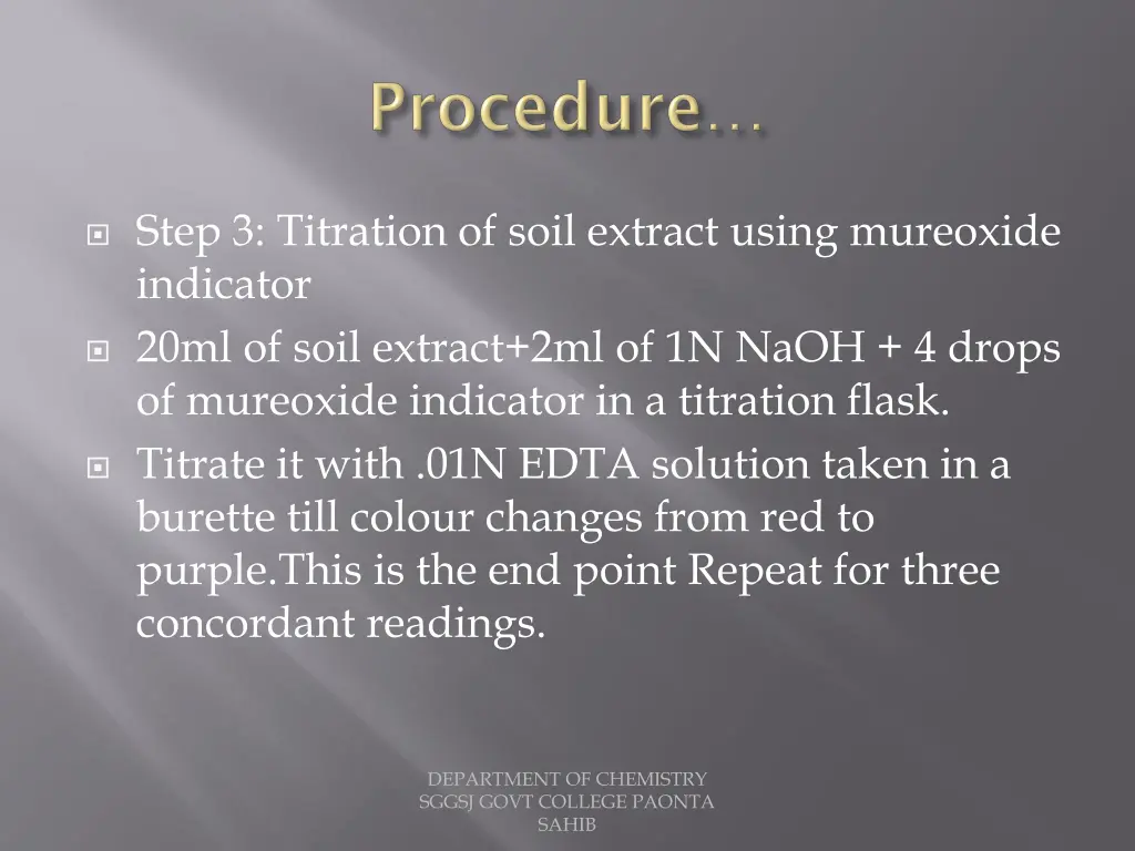 step 3 titration of soil extract using mureoxide