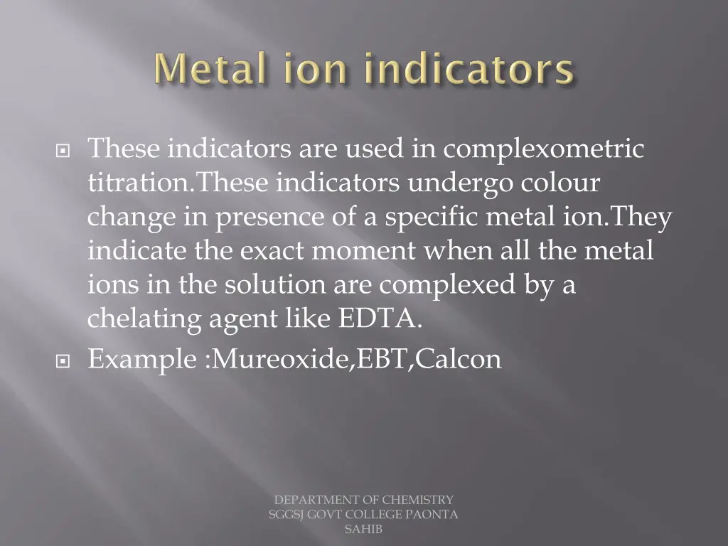 these indicators are used in complexometric