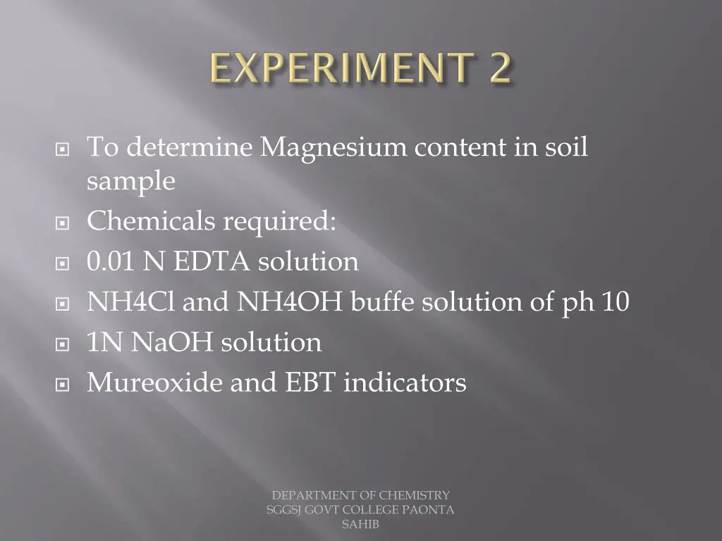 to determine magnesium content in soil sample