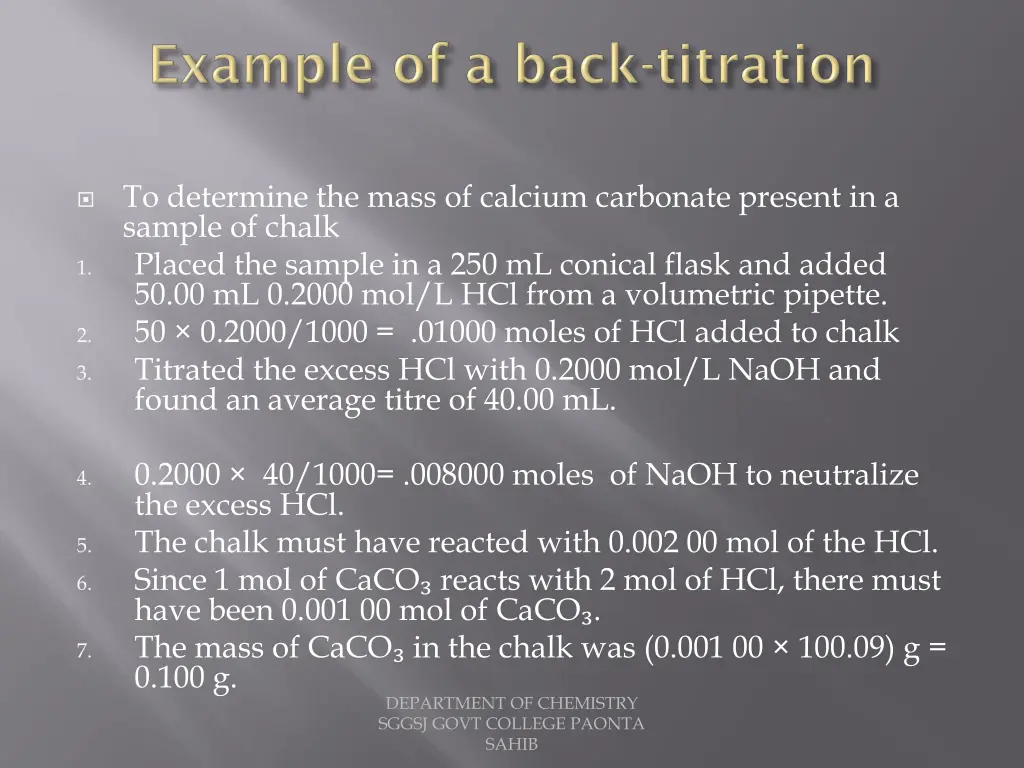 to determine the mass of calcium carbonate