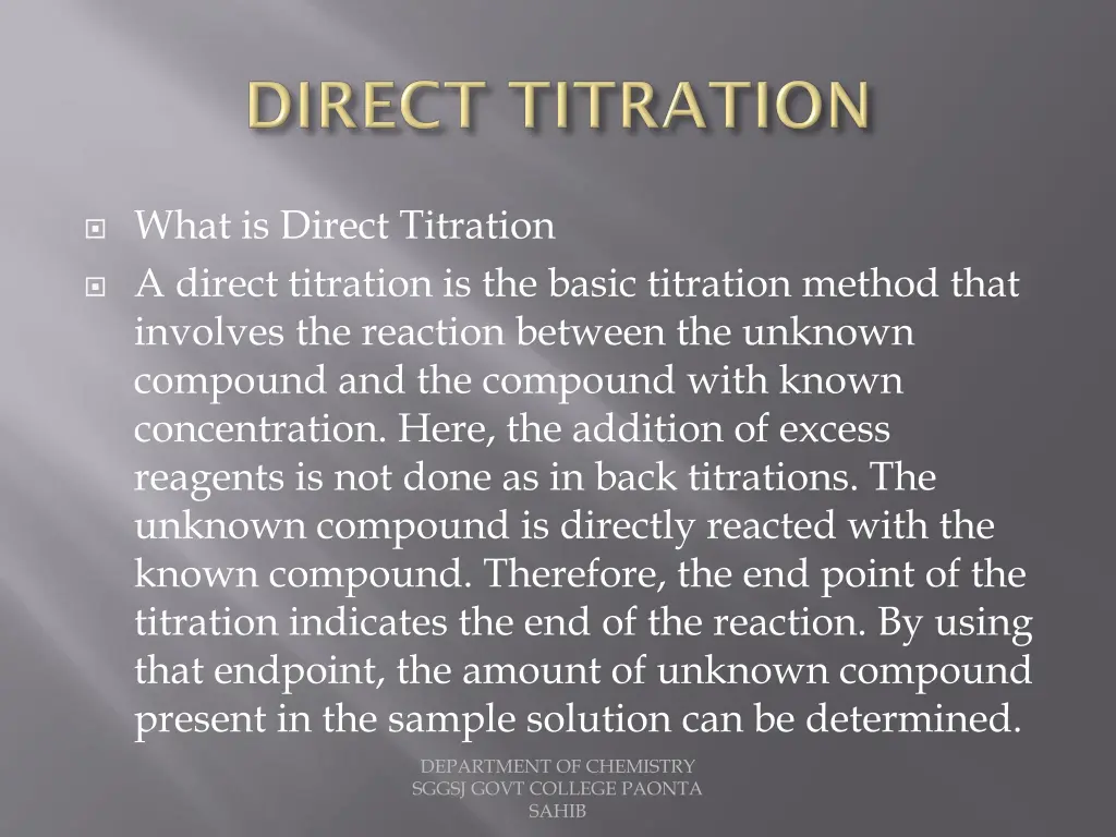 what is direct titration a direct titration