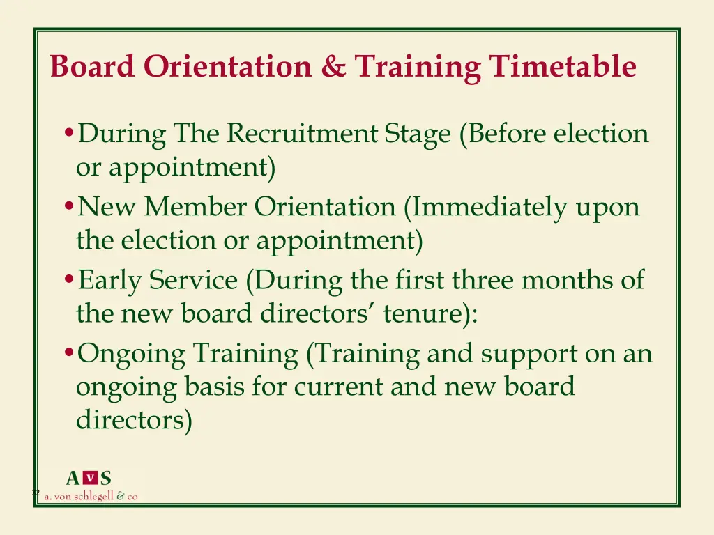 board orientation training timetable