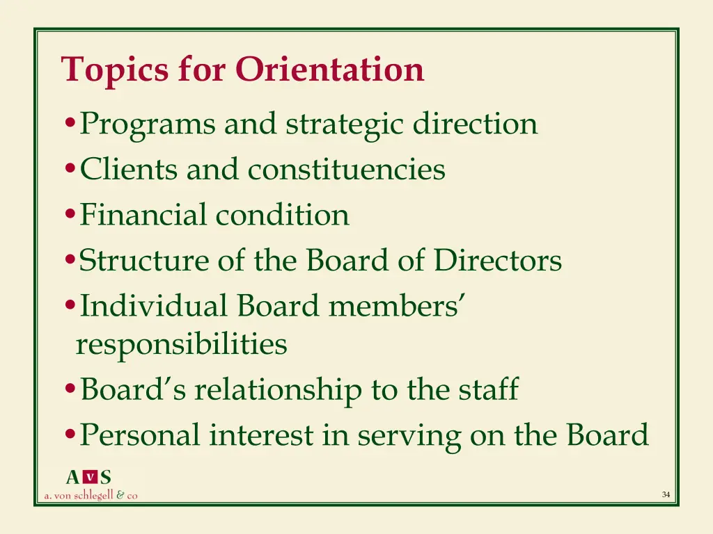 topics for orientation programs and strategic