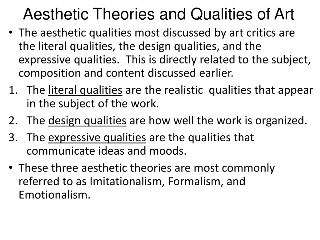 aesthetic theories and qualities