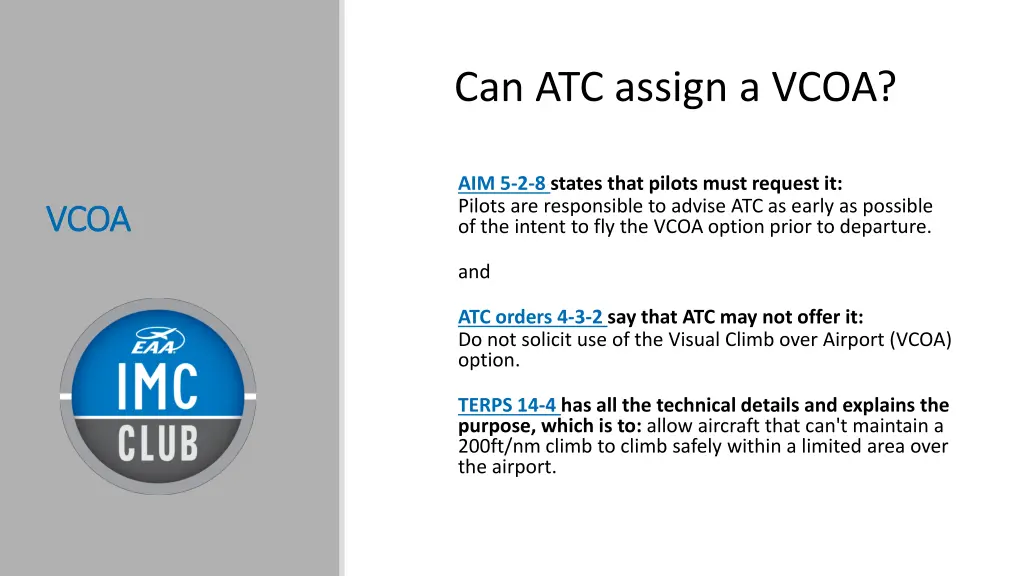 can atc assign a vcoa 2