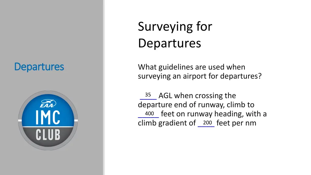 surveying for departures