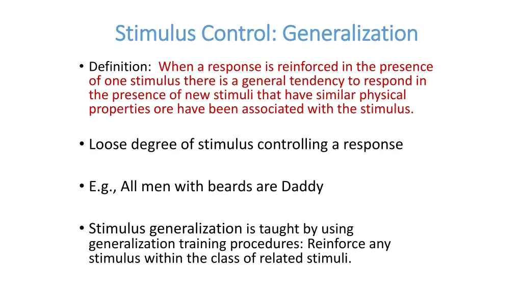 stimulus control generalization stimulus control