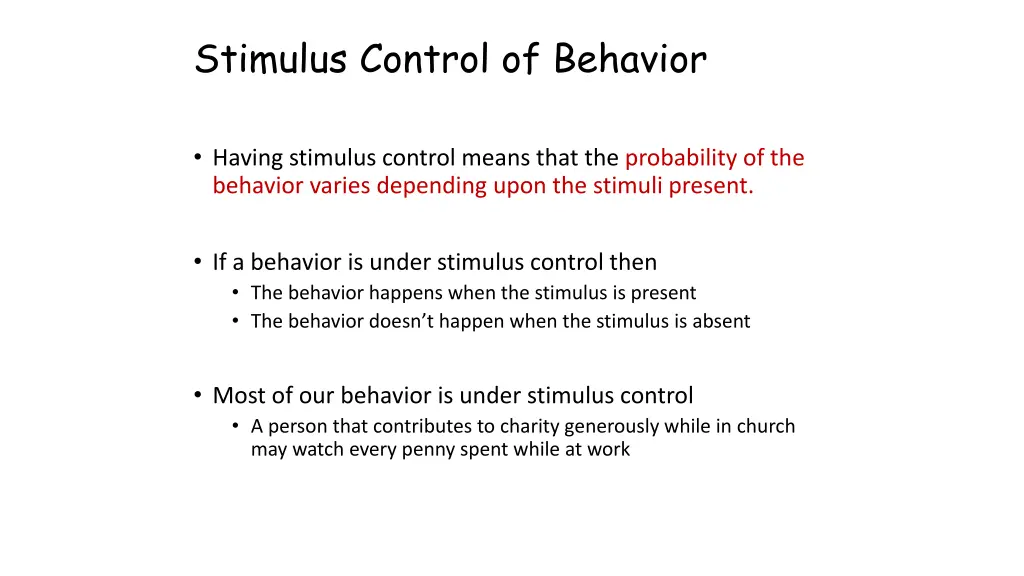 stimulus control of behavior