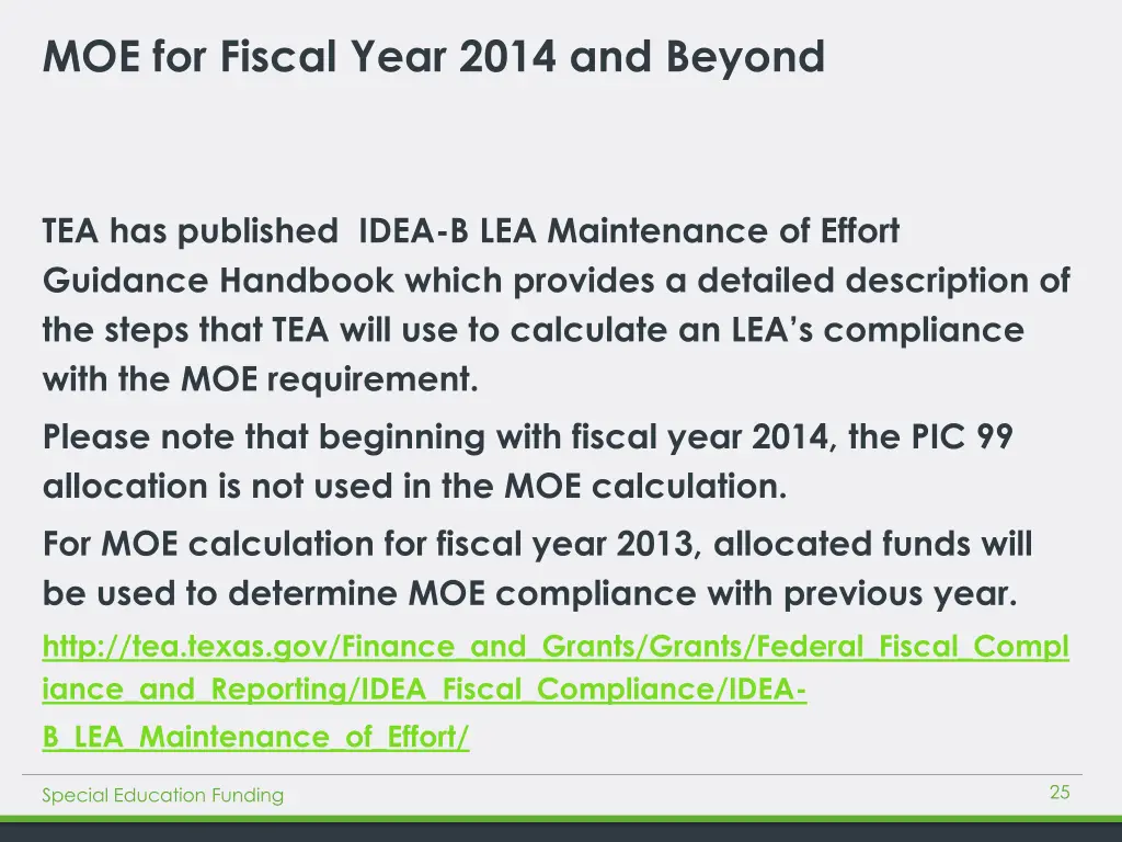 moe for fiscal year 2014 and beyond