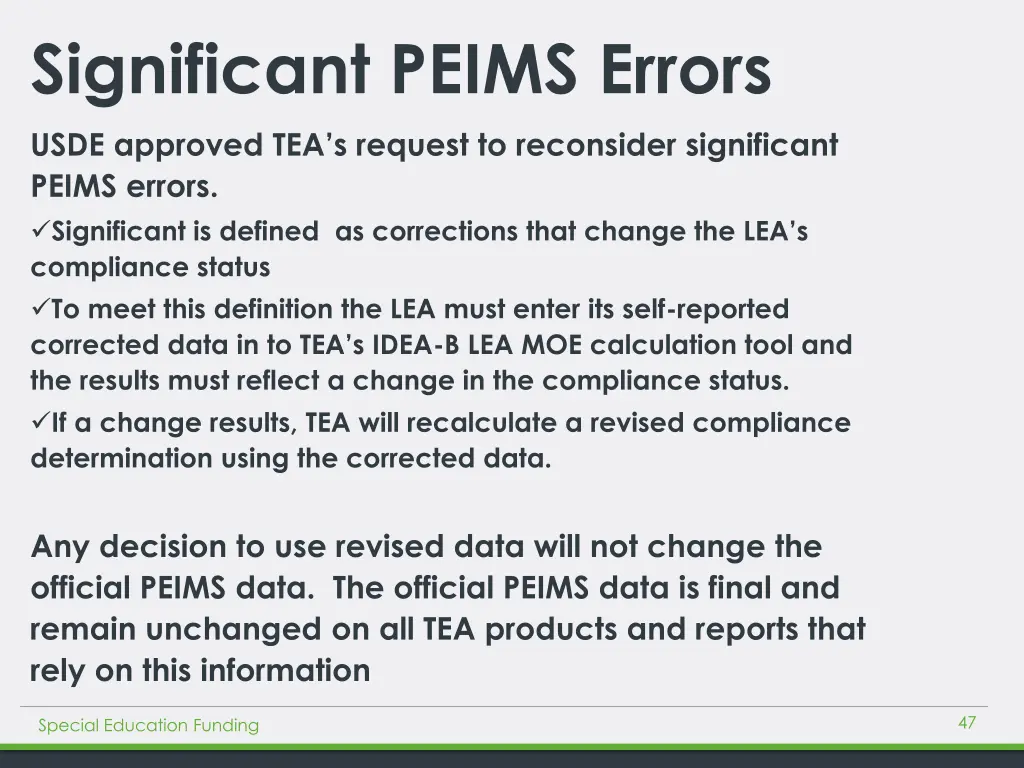 significant peims errors