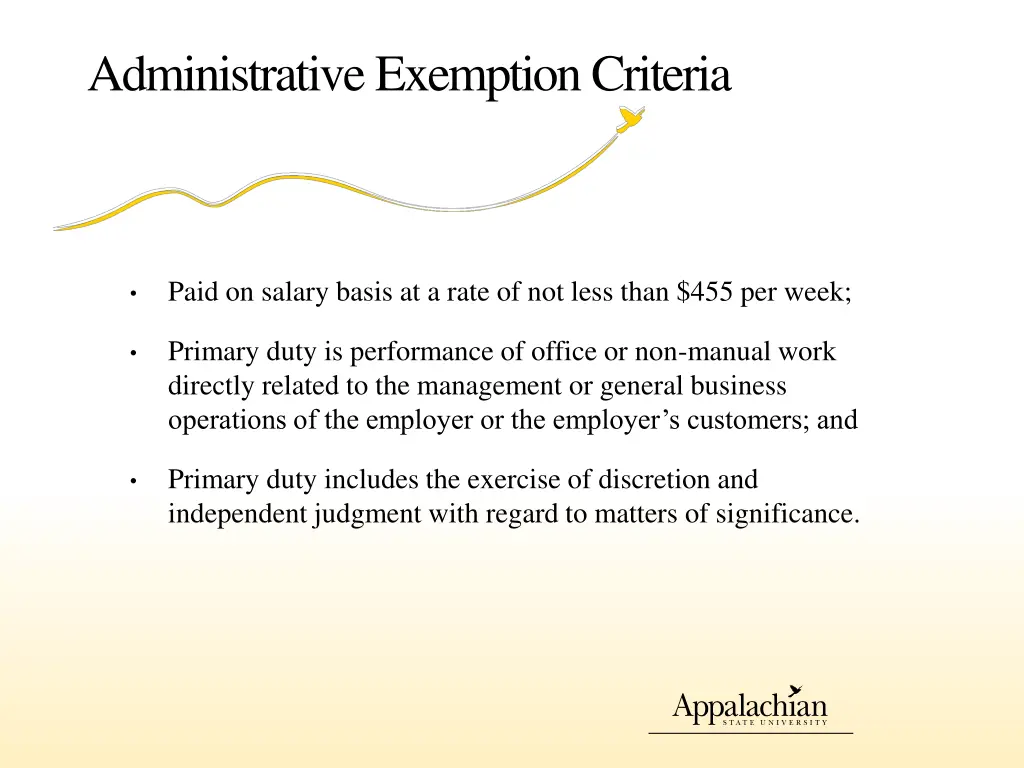 administrative exemption criteria