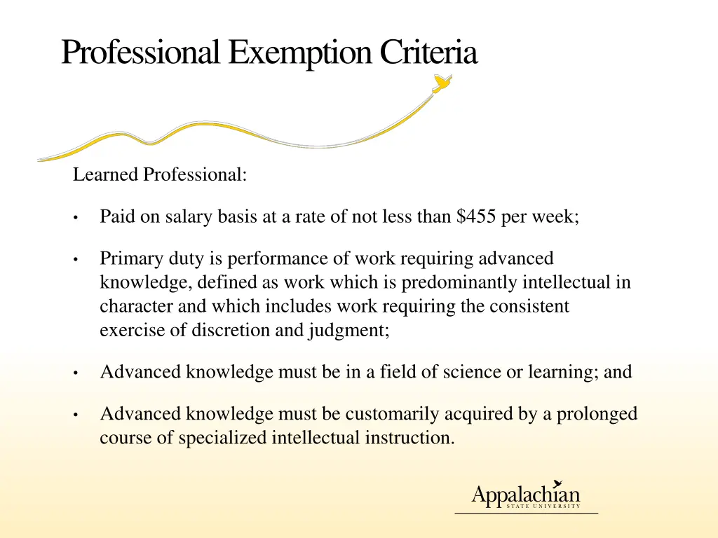 professional exemption criteria