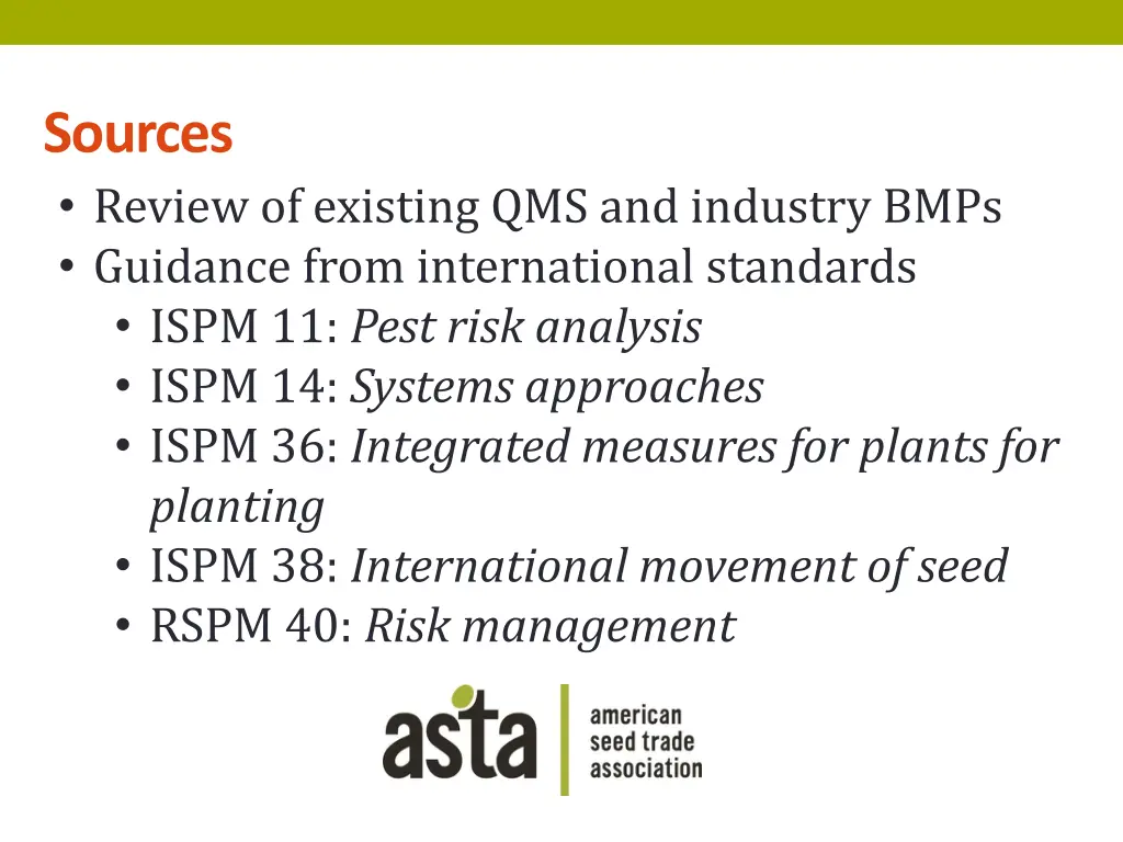 sources review of existing qms and industry bmps