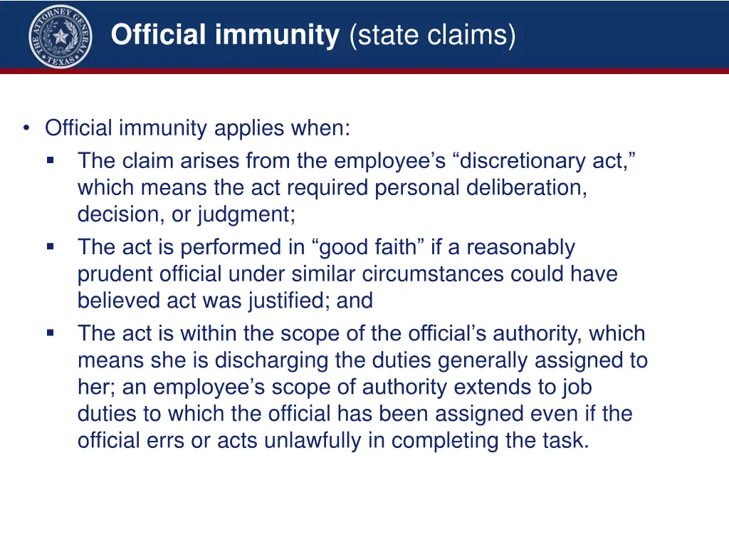 official immunity state claims 1