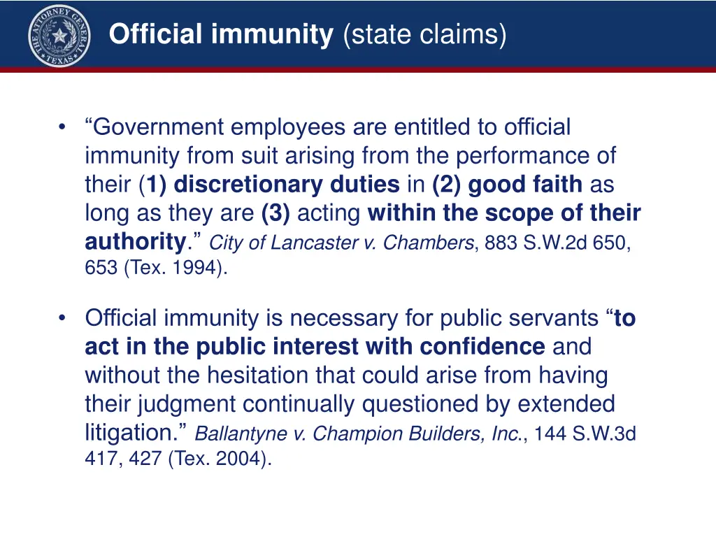 official immunity state claims