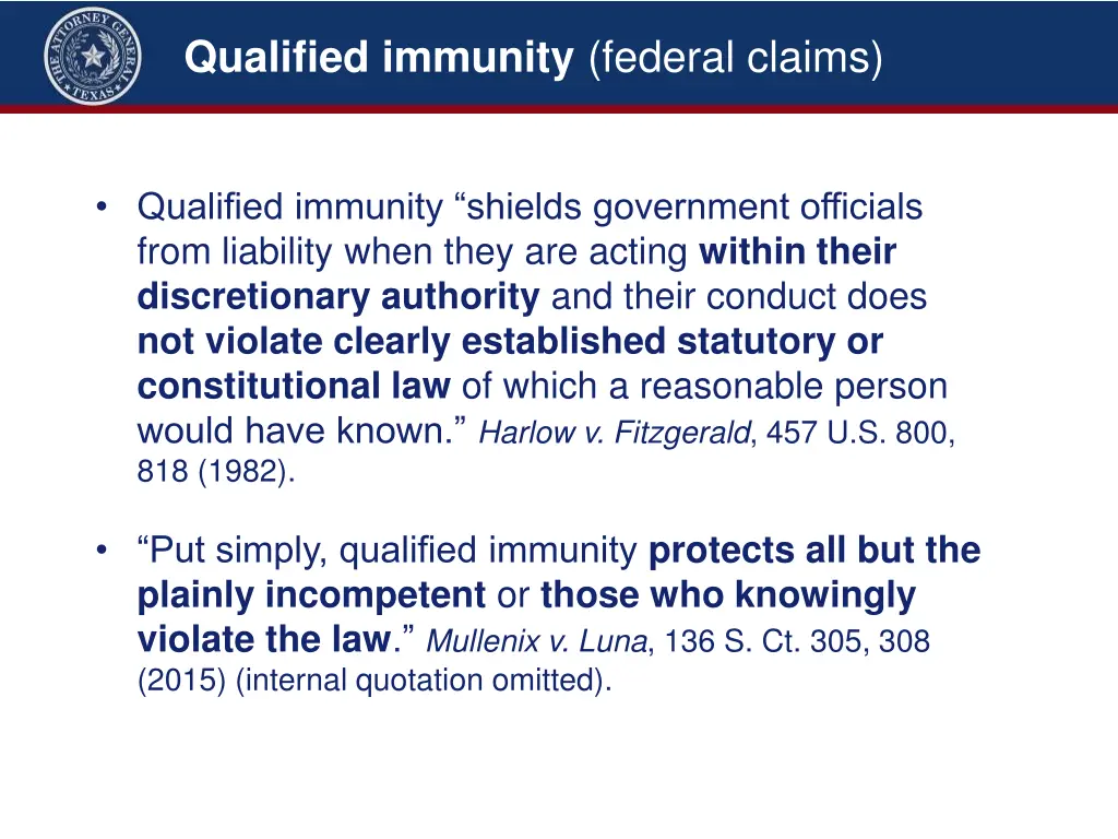 qualified immunity federal claims