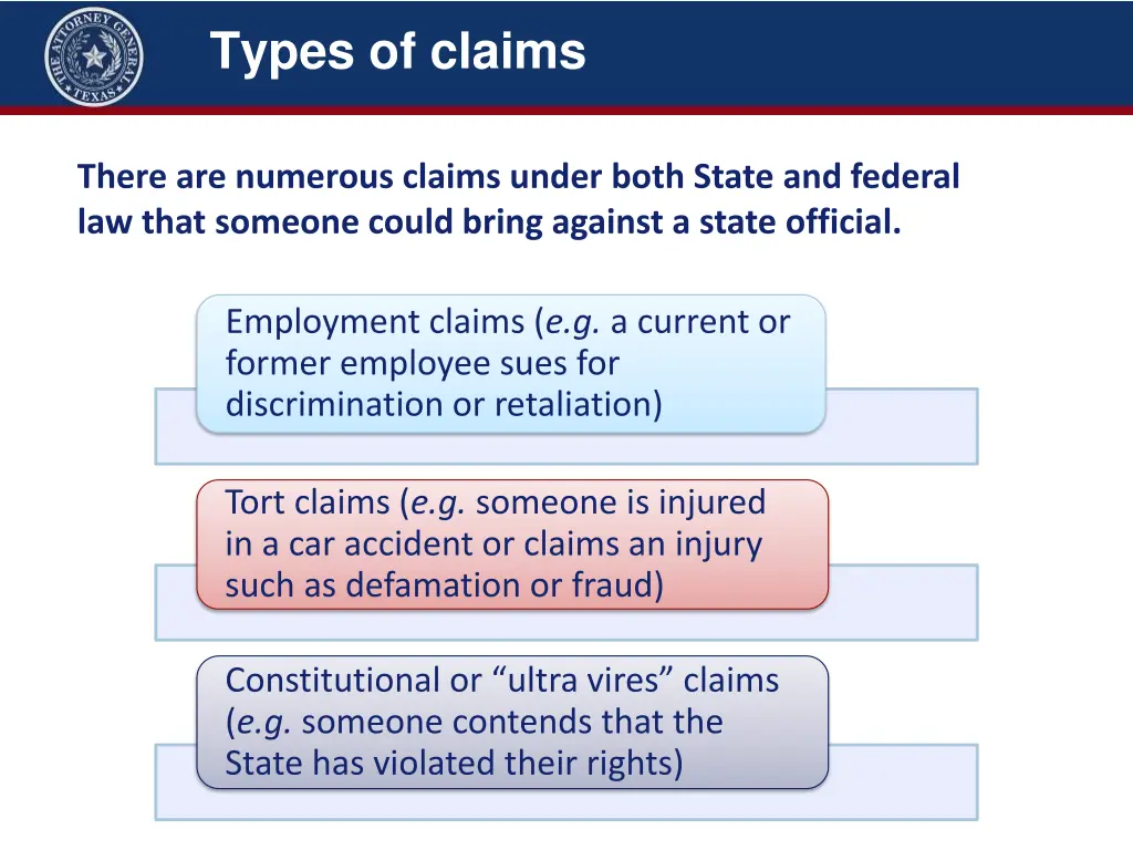 types of claims