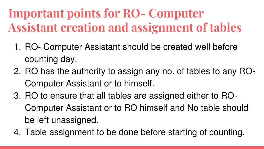 important points for ro computer assistant