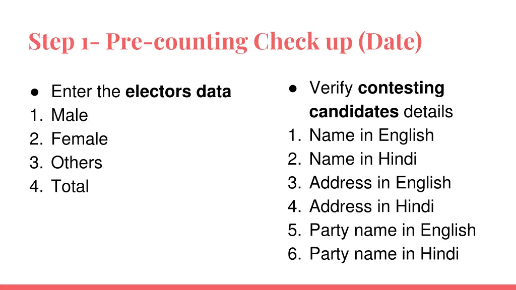 step 1 pre counting check up date