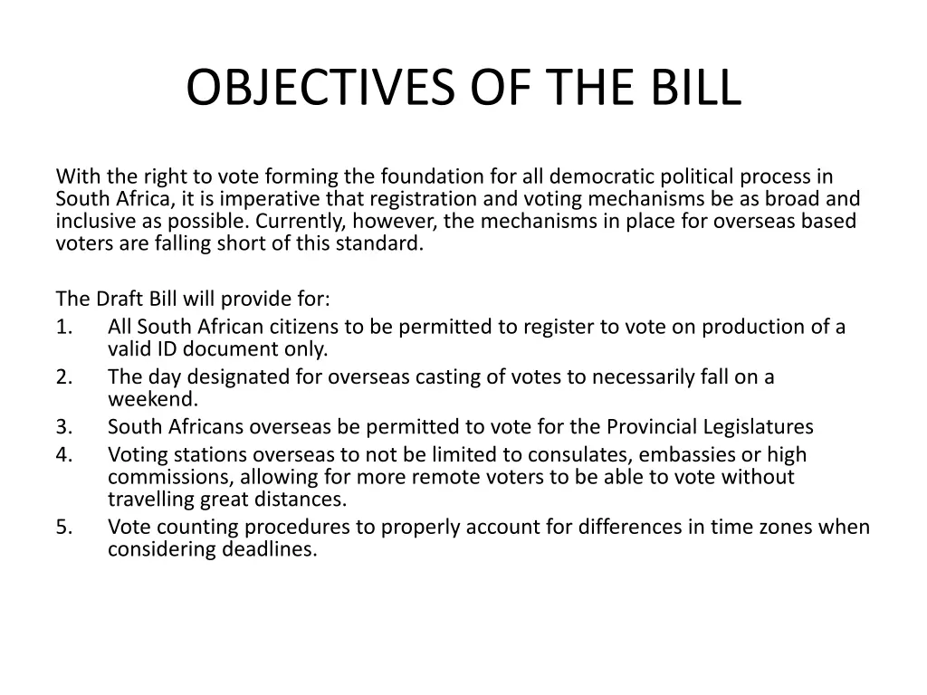 objectives of the bill