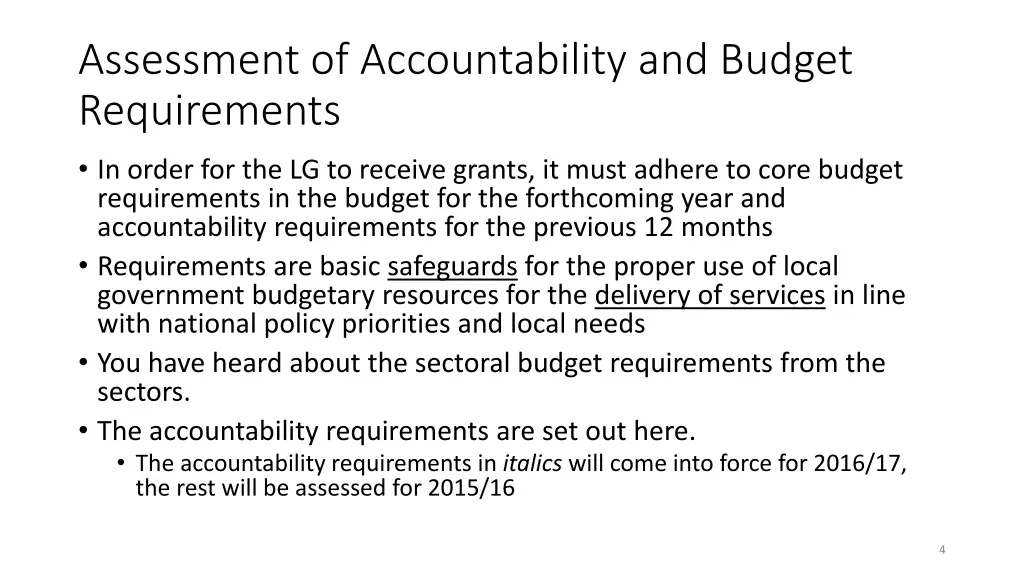 assessment of accountability and budget