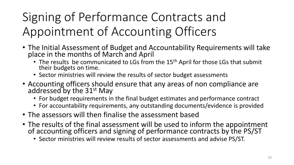 signing of performance contracts and appointment